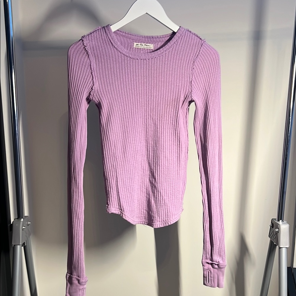 Free People Lavender Ribbed Long Sleeve Top